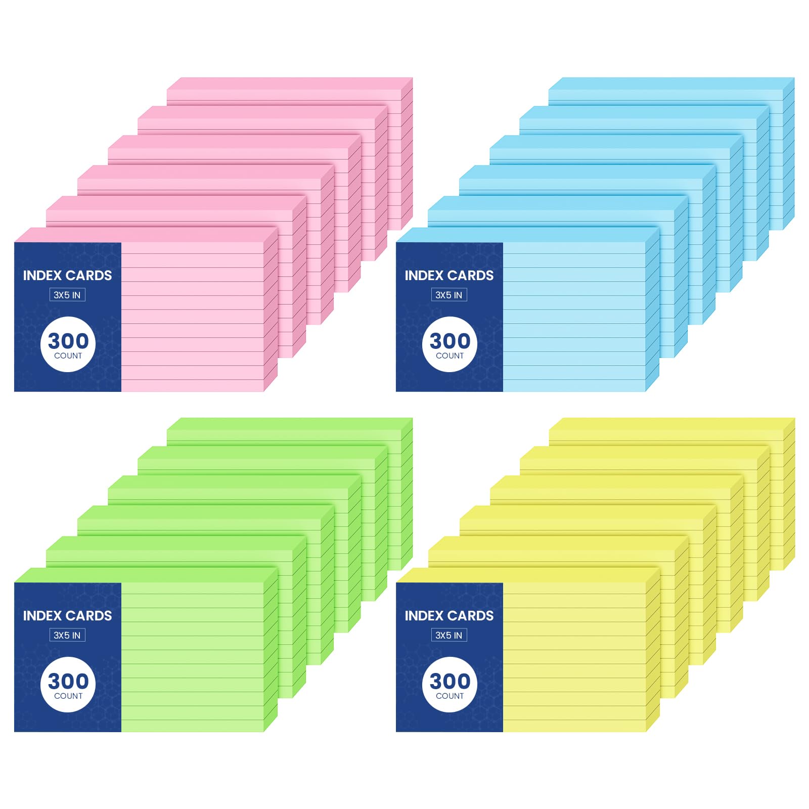 Cartões De Índice Aidunmis Coloridos 3x5 1200 Unidades Cartões Flash Pautados