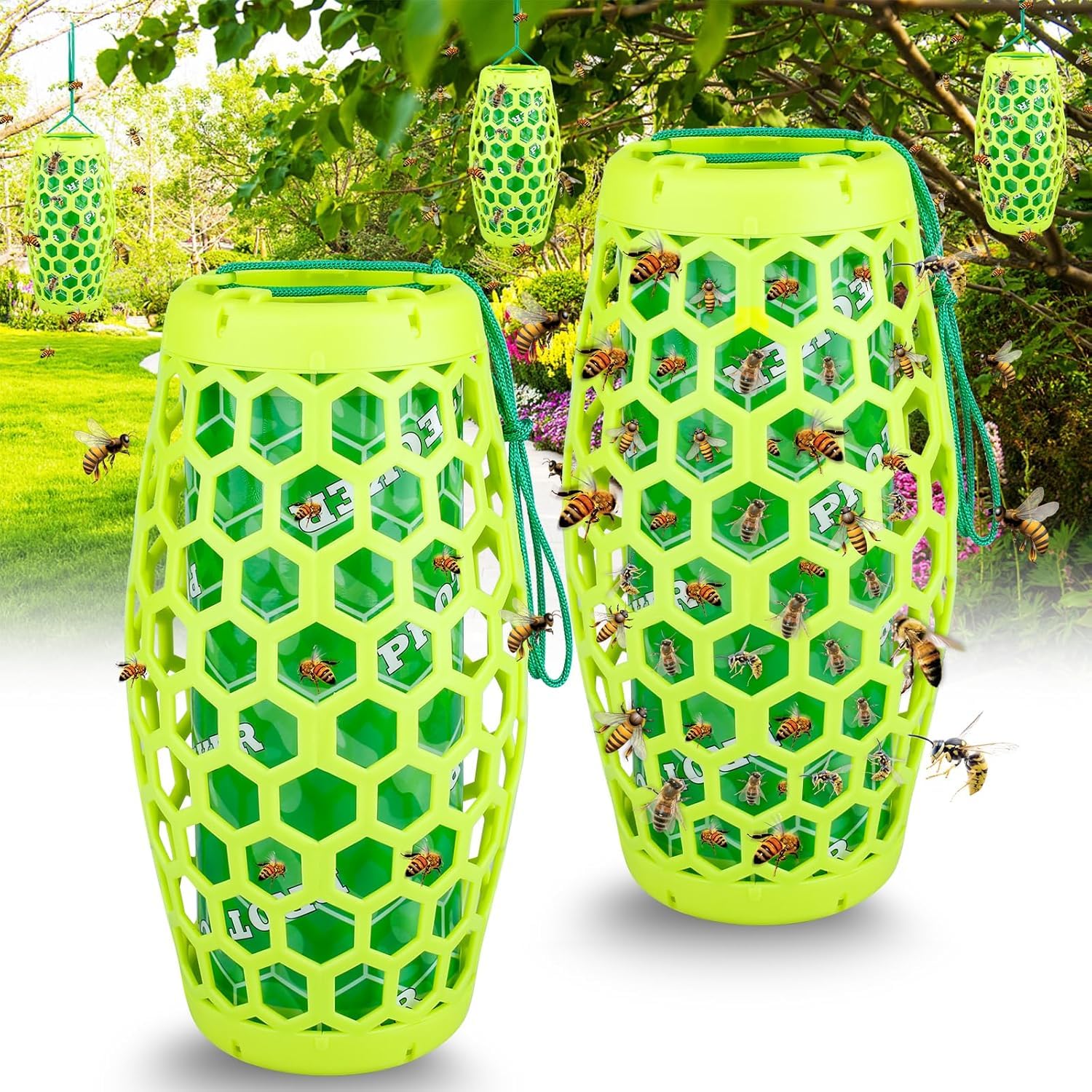Wasp Trap Jnknt Bee Catcher Outdoor Hanging, Pacote Com 2 Unidades Verdes