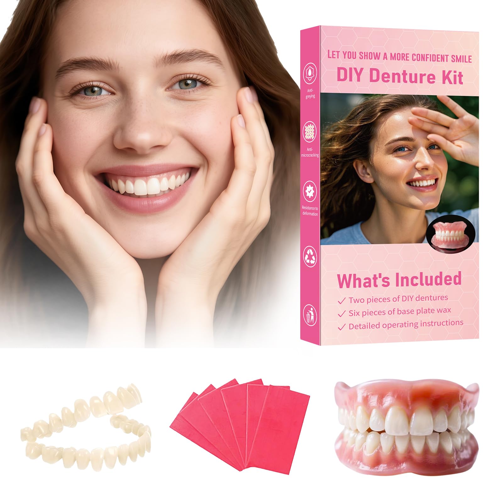 Conjunto Completo De Dentes Falsos Superiores E Inferiores Para Dentaduras Diy Zz1