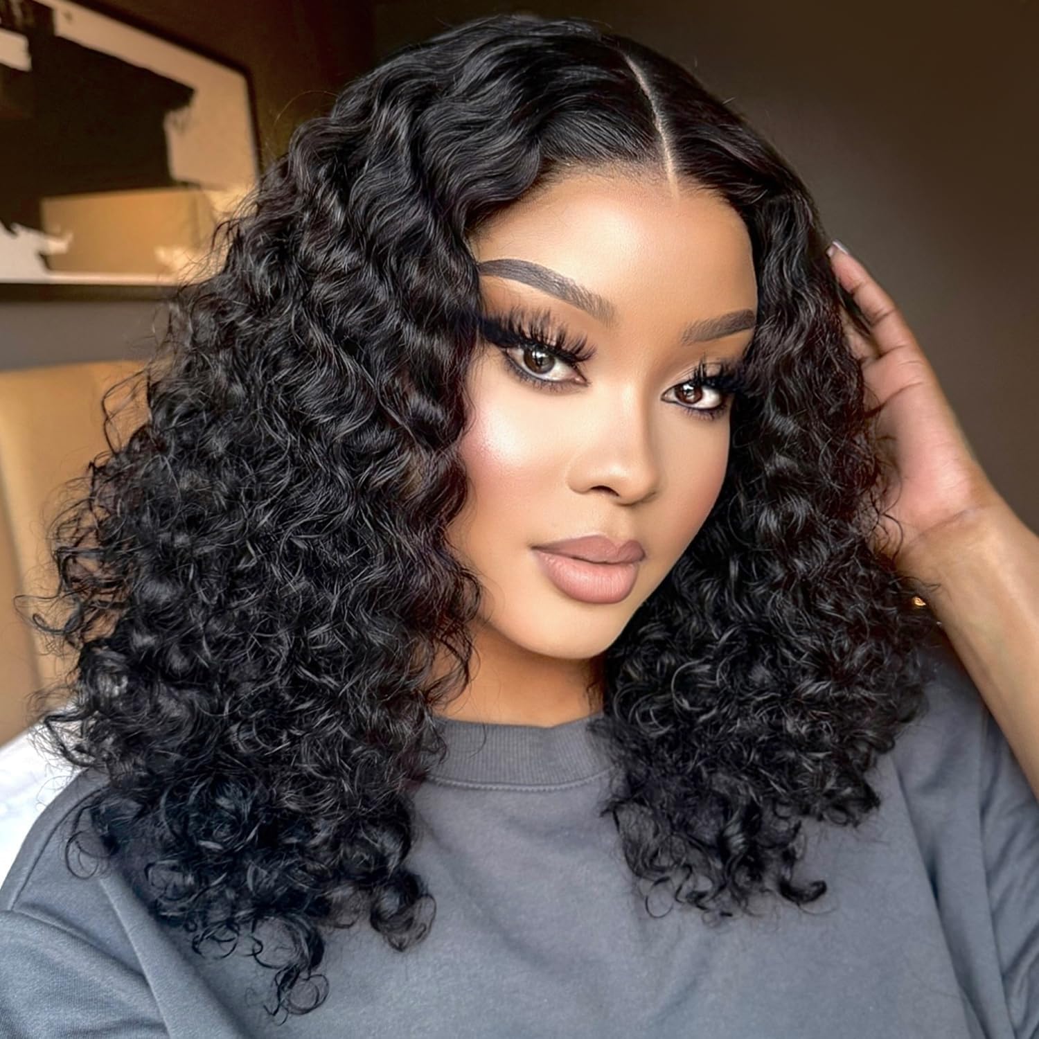 Peruca Toyere Bob Human Hair 13x6, Renda Frontal, Profunda, Encaracolada, 16 Polegadas