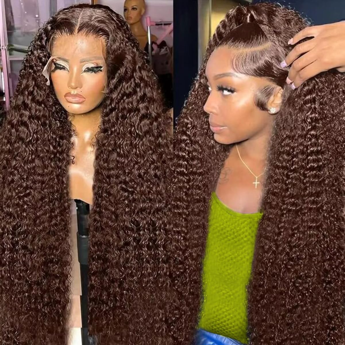 Perucas Bianfa Castanho Chocolate Deep Wave Hd Lace 26"