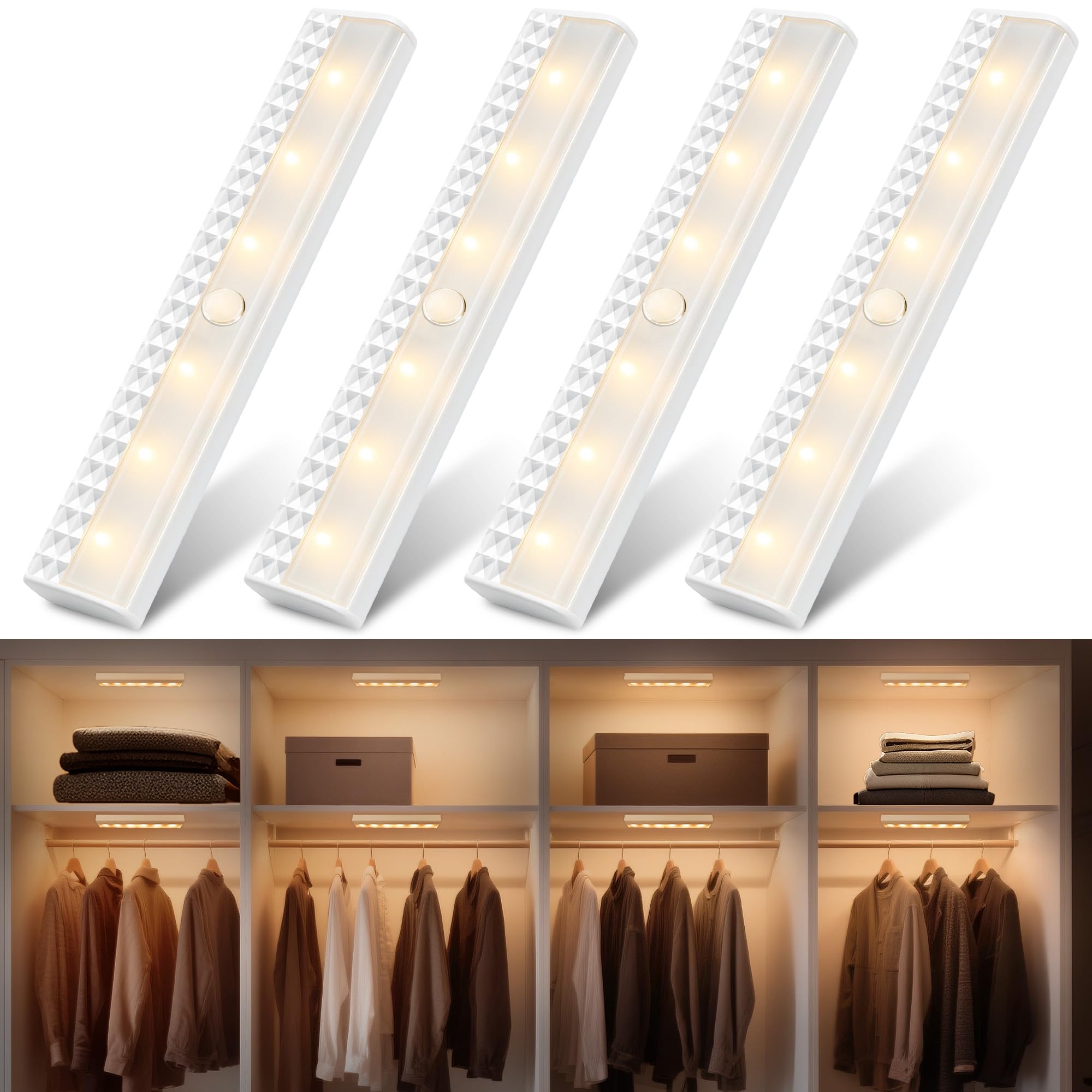 Luzes De Armário Com Bateria De Sensor De Movimento Acesa 3000k Branca Quente