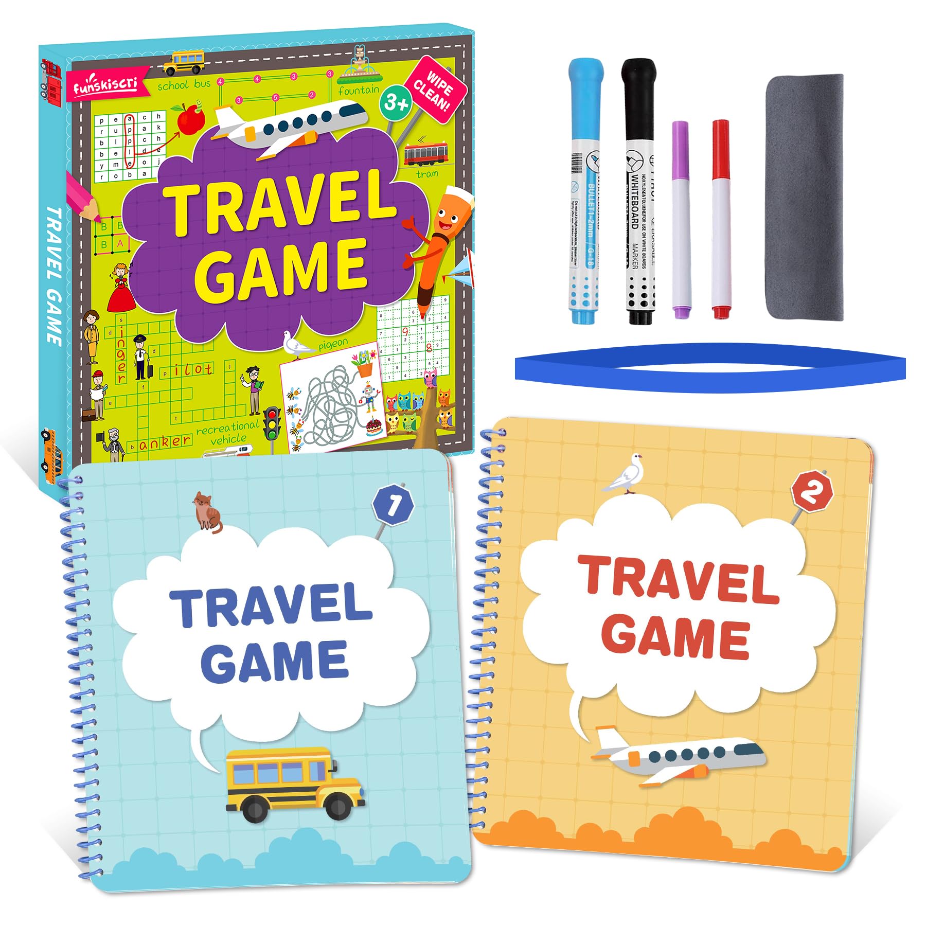 Jogos De Viagem Funskiscri Car Bingo Kids 4-8 Anos, Pacote Com 2