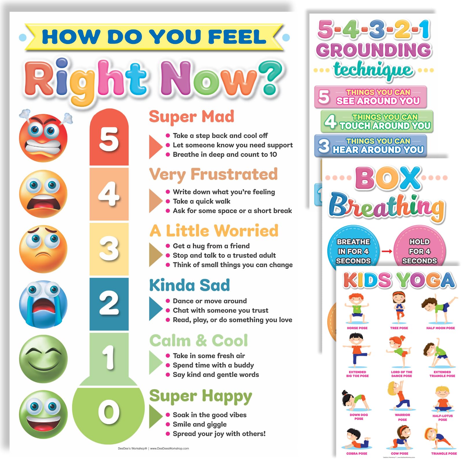 Conjunto De Pôsteres Deedee's Workshop 4 Feelings Chart For Kids