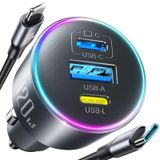 Carregador Usb C Para Carro Joyroom 120w 3 Portas Com Tampa De Alimentação Reversa.