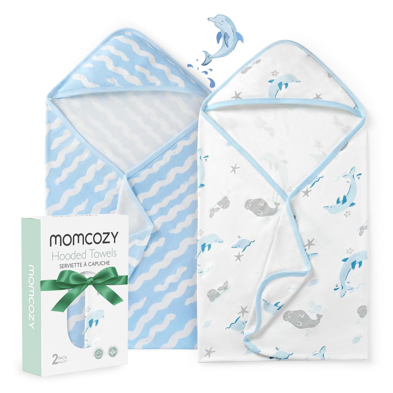 Toalha De Bebê Momcozy Soft &amp; Absorvente Com Design Marinho Com Capuz