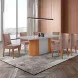Mesa De Jantar Aspen 180cm Tampo Mdf Vidro 6 Cadeiras Safira Linho Capuccino/nat/off/serig. Off