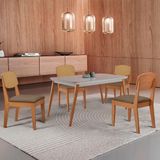 Mesa De Jantar Copper 120cm Tampo Mdf Vidro 4 Cadeiras Veludo Capuccino/off/nat/serig Off