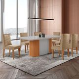 Mesa De Jantar Aspen 180cm Tampo Mdf Vidro 6 Cadeiras Safira Turim 07/nat/off/serig. Off