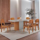 Mesa De Jantar Aspen 180cm Tampo Mdf Vidro 6 Cadeiras Copper Tork /nat/off/serig. Off