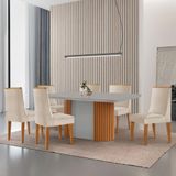 Mesa De Jantar Aspen 180cm Tampo Mdf E Vidro 6 Cadeiras Lisboa Veludo Creme /nat/off/serig. Off