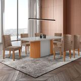 Mesa De Jantar Aspen 180cm Tampo Mdf Vidro 6 Cadeiras Safira Veludo Capuccino/nat/off/serig. Off