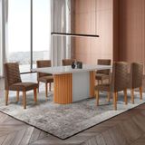 Mesa De Jantar Aspen 180cm Tampo Mdf Vidro 6 Cadeiras Safira Veludo Marrom/nat/off/serig. Off