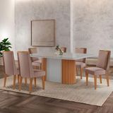 Mesa De Jantar Aspen 180cm Tampo Mdf Com Vidro 6 Cadeiras Diane Linho Capuccino/tork/nat/off/serig.off