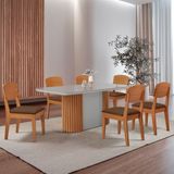 Mesa De Jantar Aspen 180cm Tampo Mdf Vidro 6 Cadeiras Copper Veludo Marrom/nat/off/serig. Off