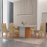 Mesa De Jantar Aspen 180cm Tampo Mdf E Vidro 6 Cadeiras Lisboa Turim 07/nat/off/serig. Off