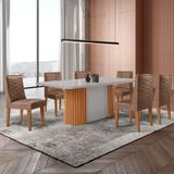 Mesa De Jantar Aspen 180cm Tampo Mdf Vidro 6 Cadeiras Safira Tork /nat/off/serig. Off