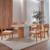 Mesa De Jantar Aspen 180cm Tampo Mdf Vidro 6 Cadeiras Copper Veludo Creme /nat/off/serig. Off