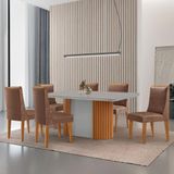 Mesa De Jantar Aspen 180cm Tampo Mdf E Vidro 6 Cadeiras Lisboa Tork /nat/off/serig. Off