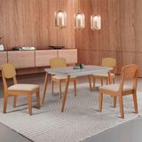 Mesa De Jantar Copper 120cm Tampo Mdf Vidro 4 Cadeiras Veludo Creme /off /naturale /serig Off