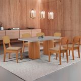 Mesa De Jantar Eloise 180cm Tampo Mdf 6 Cadeiras Moderna Turim 07/nat/off/serig. Off