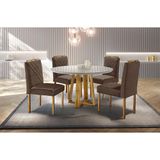 Conjunto Sala De Jantar Mesa Com 4 Cadeiras Móveis Mundial Mel/off-white/marrom Chocolate