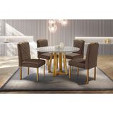Conjunto Sala De Jantar Mesa Com 4 Cadeiras Móveis Mundial Mel/off-white/marrom Chocolate