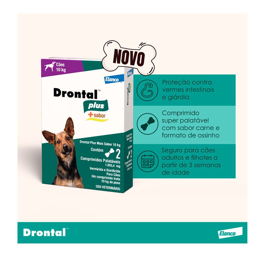 Vermífugo Drontal Plus Para Cães 10kg Elanco +sabor Carne 2 Comprimidos - imagem 3