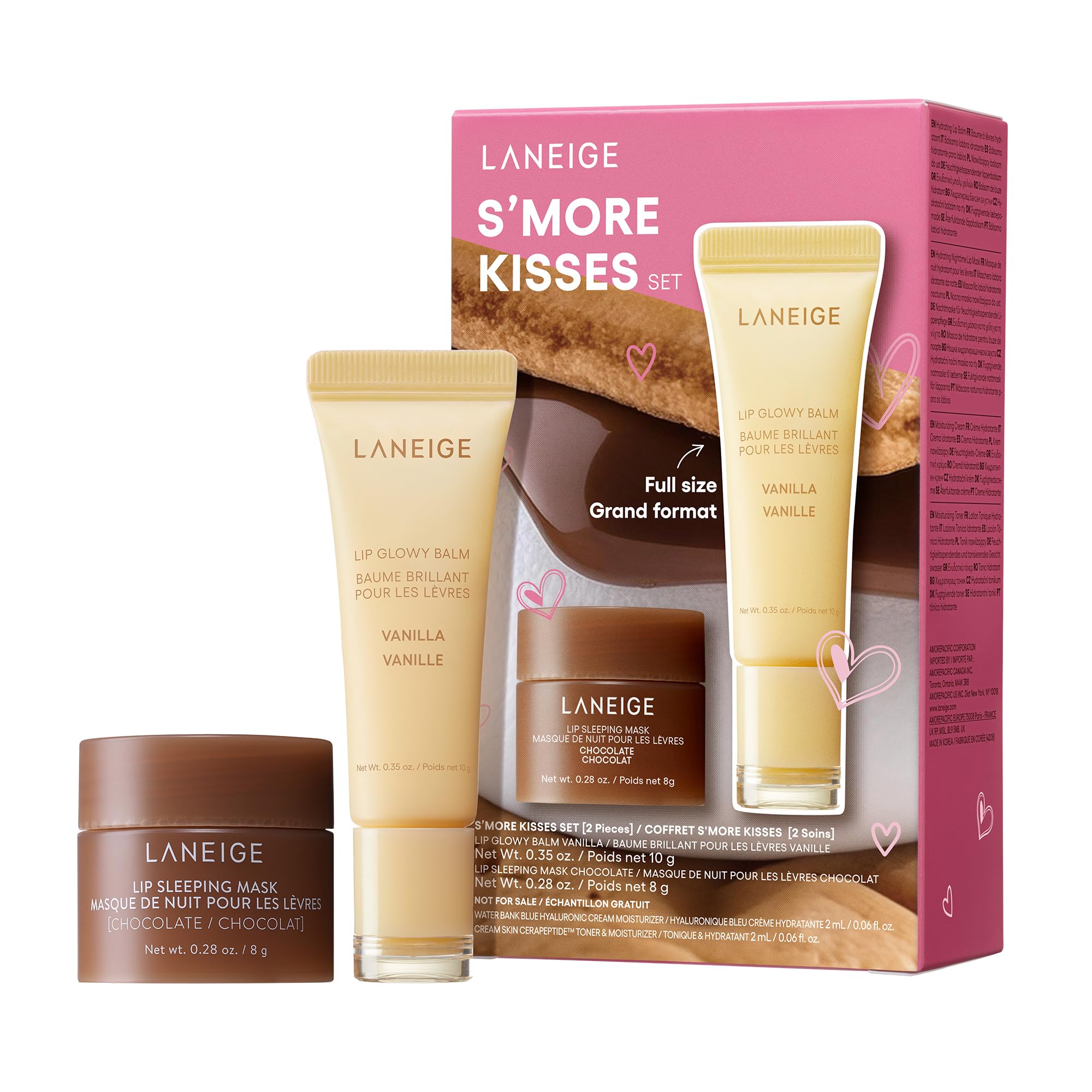 Conjunto De Cuidados Com A Pele Laneige S'more Kisses, Máscara Labial Para Dormir E Bálsamo