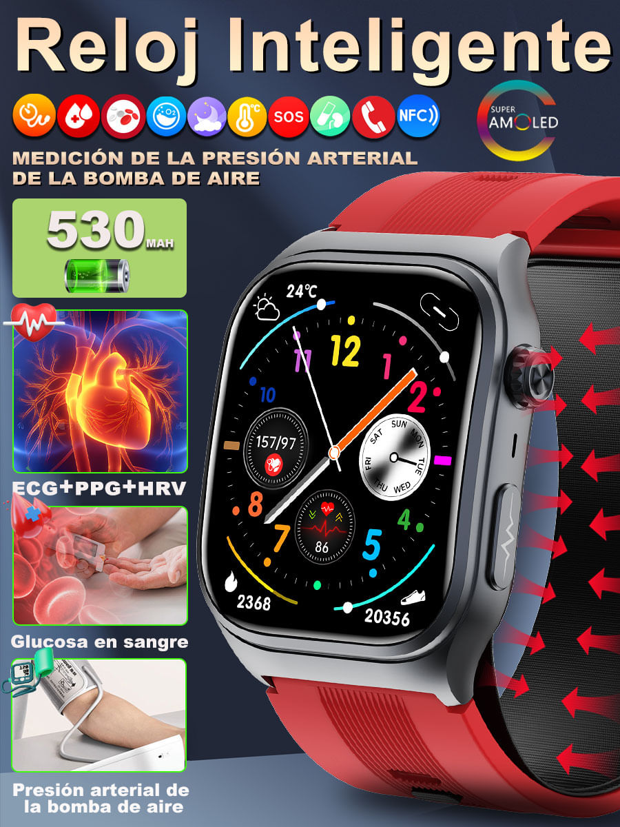 Monitor De Pressão Arterial Smartwatch Sacosding Ecg Para Android/ios