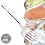 Kit 10 Espátula Para Fritura E Chapa Aço Inox Vazada 21cm