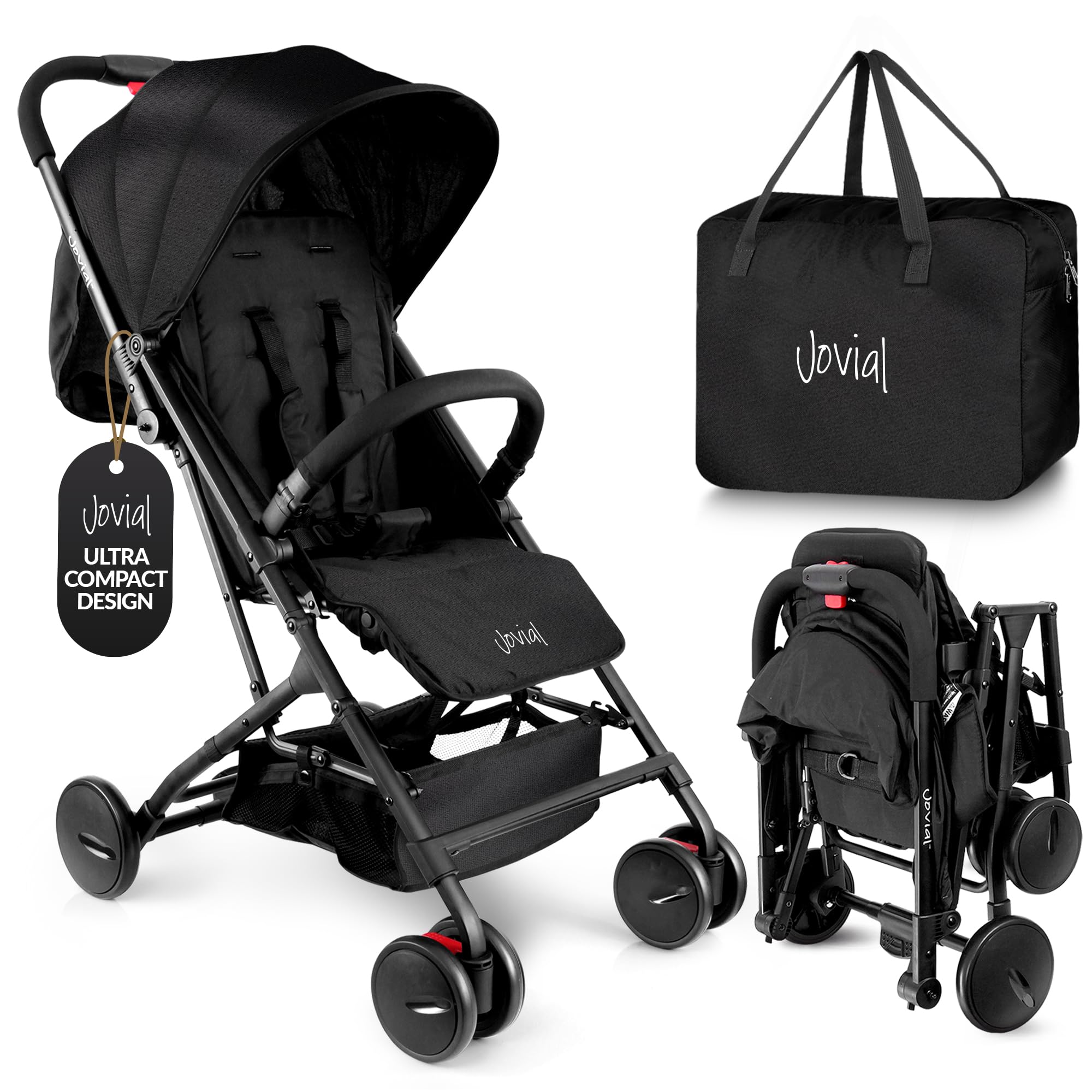Carrinho De Bebê Jovial Lightweight, Dobrável Com Uma Mão, Preto