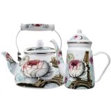 Kit Chaleira 2,5l Bule 1,2l Aço Esmaltada Paris