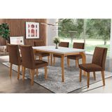 Sala De Jantar Completa Londrina Com Tampo Madeirado Canto Reto 180x90cm E 6 Cadeiras Jade Imbuia - Veludo Marrom - Rufato