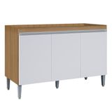 Balcão De Cozinha Para Pia 120cm 3 Portas Manu Amêndoa/branco - Ajl Móveis