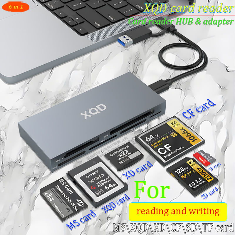 Leitor De Cartão Xqd Usb 3.2 Gen2 Adaptador De Hub Multicartão 6 Em 1 De 10 Gbps Para Sd Tf Cf Ms Xd Compatível Com Mac/pc/telefone