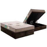 Conjunto Box Baú Queen Colchão Espuma Polar D33 Pérola Clean + Base Crc Suede Brown (158x198)