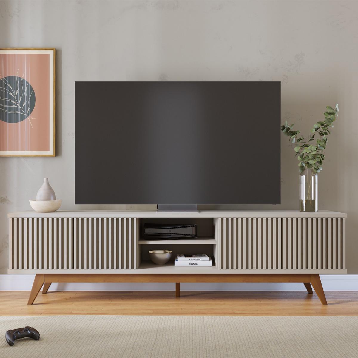 Rack Bancada Com 4 Portas Ripadas Fortaleza - Off White Matte