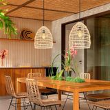 2 Pendente Em Fibra Natural Rattan Rustico Palha Cesto Fib02