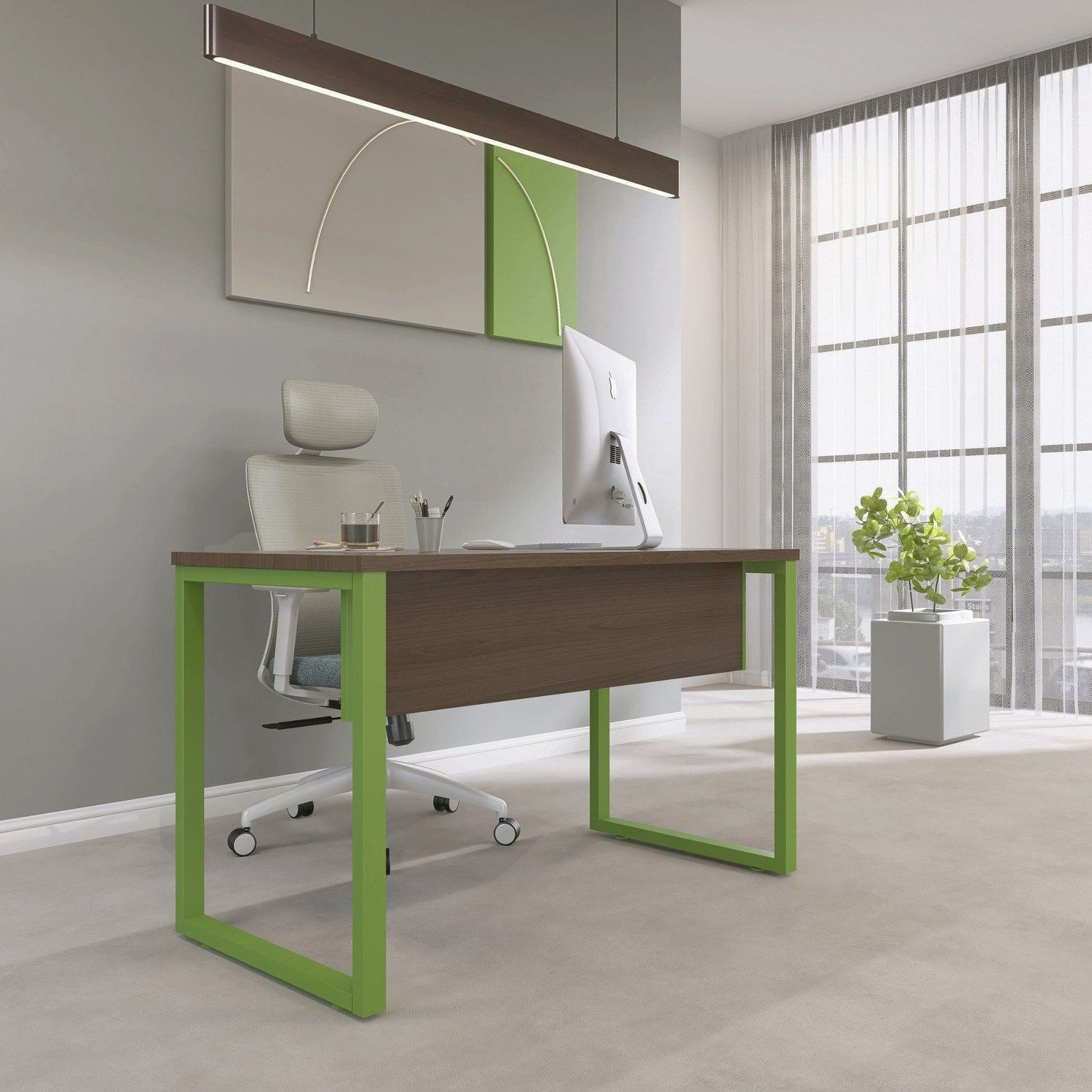 Escrivaninha Mesa Escritório 73,5cm X 150cm Walnut/verde Miró