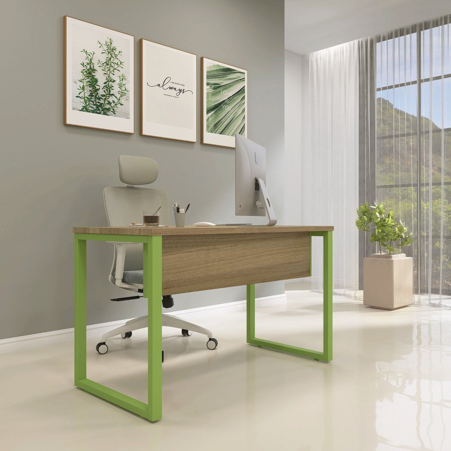 Escrivaninha Mesa Escritório 73,5cm X 150cm Noce Naturalle/verde Miró