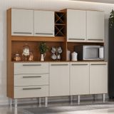 Armário Para Cozinha 7 Portas 3 Gavetas Com Balcão E Porta Garrafas Ajax Cinamomo / Areia