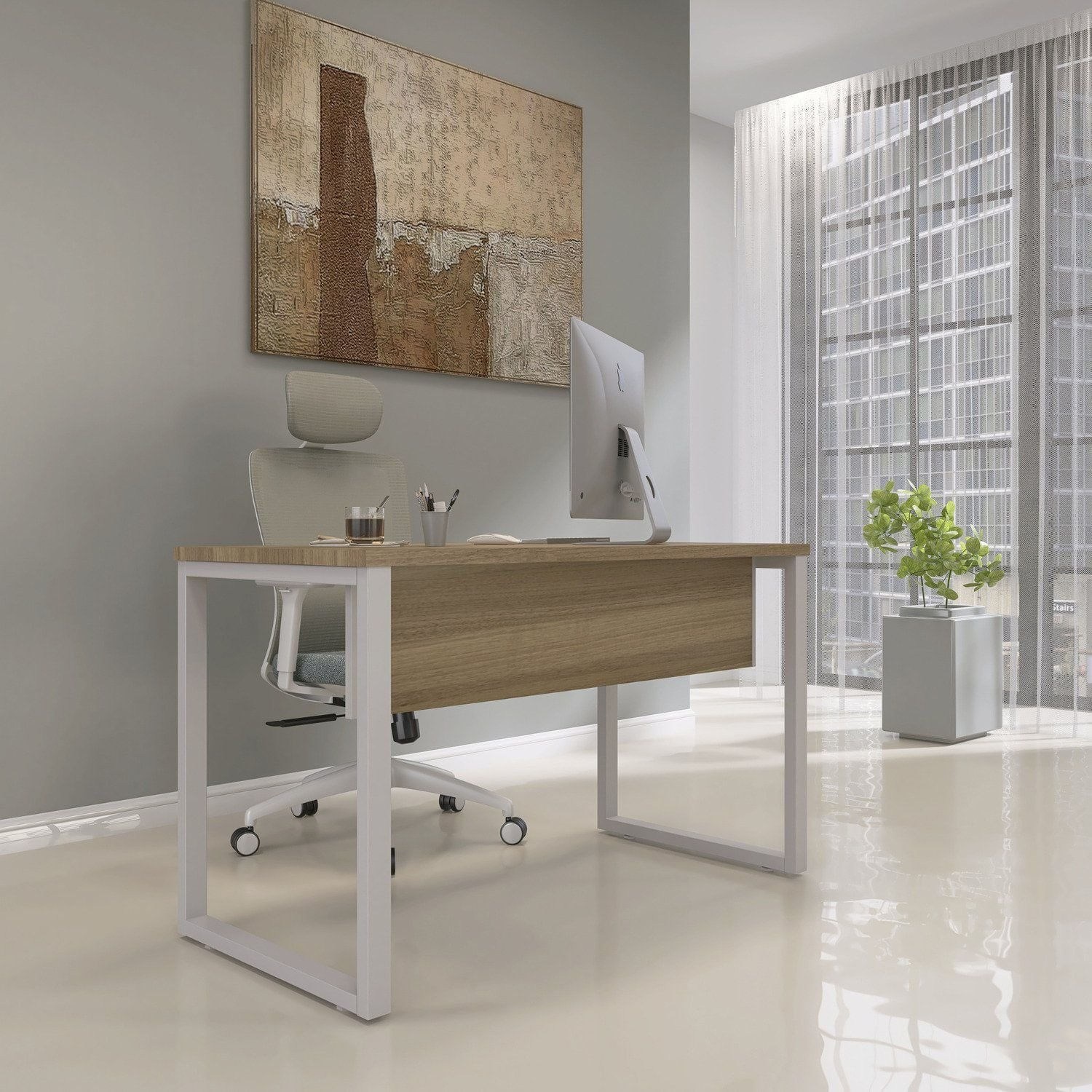 Escrivaninha Mesa Escritório 70cm X 73,5cm Noce Naturalle/cinza