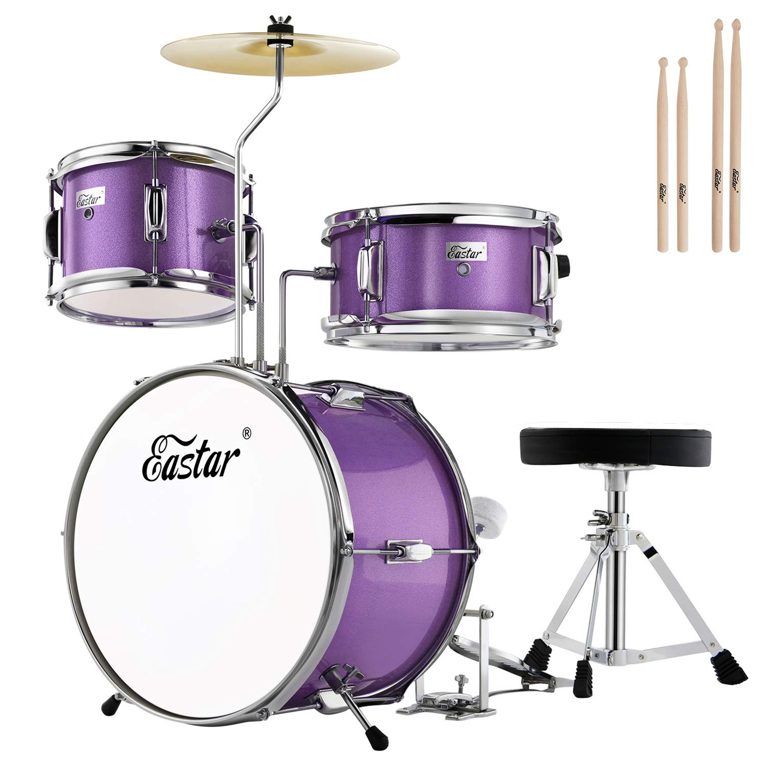 Conjunto De Bateria Eastar 14 Polegadas, 3 Peças Junior, Com Baixo Tom Snare Purple