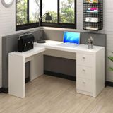 Mesa Para Escritório Com Mesa De Apoio E 3 Gavetas Branco