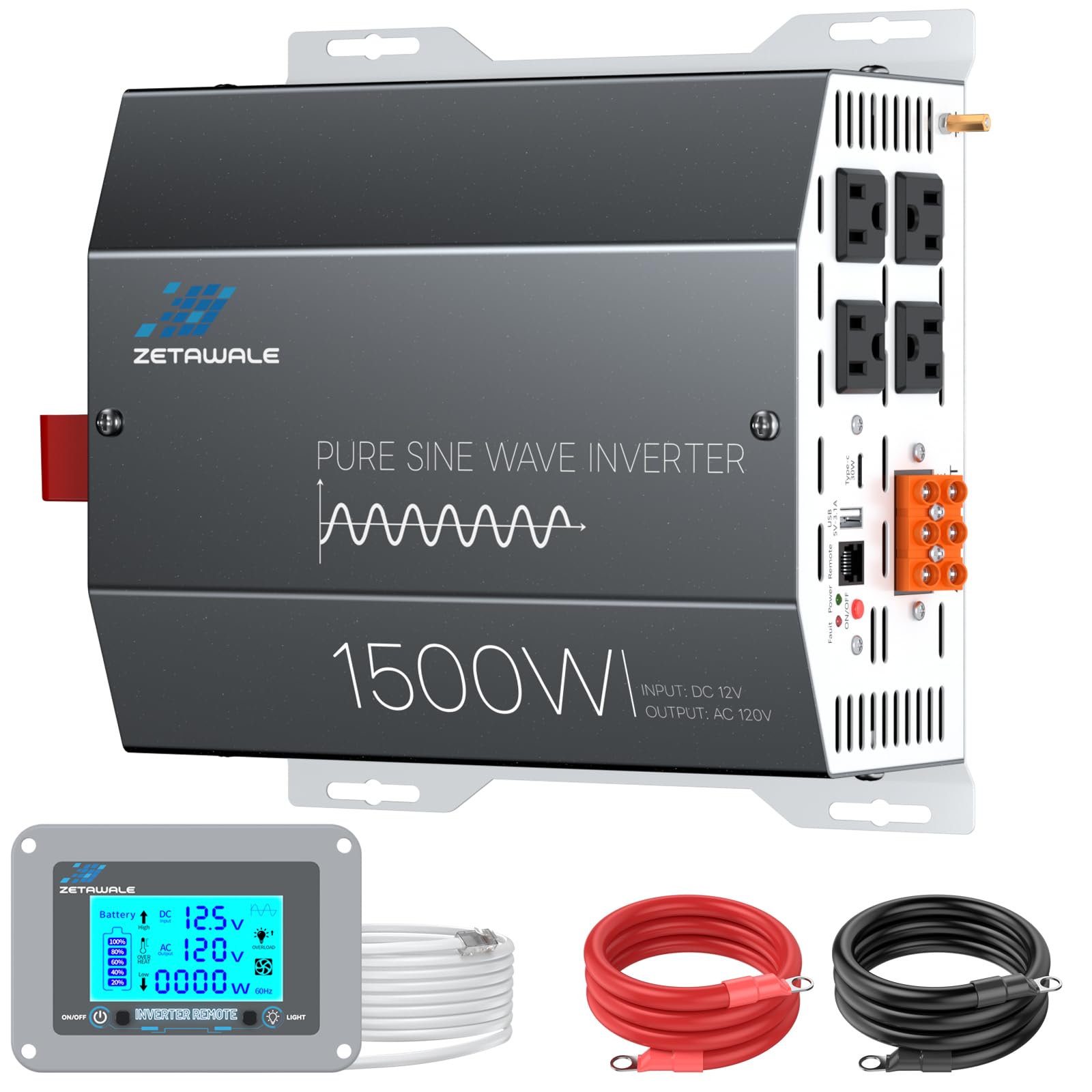 Inversor De Potência Zetawale 1500w Pure Senoidal Wave 12v Dc A 110v Ac