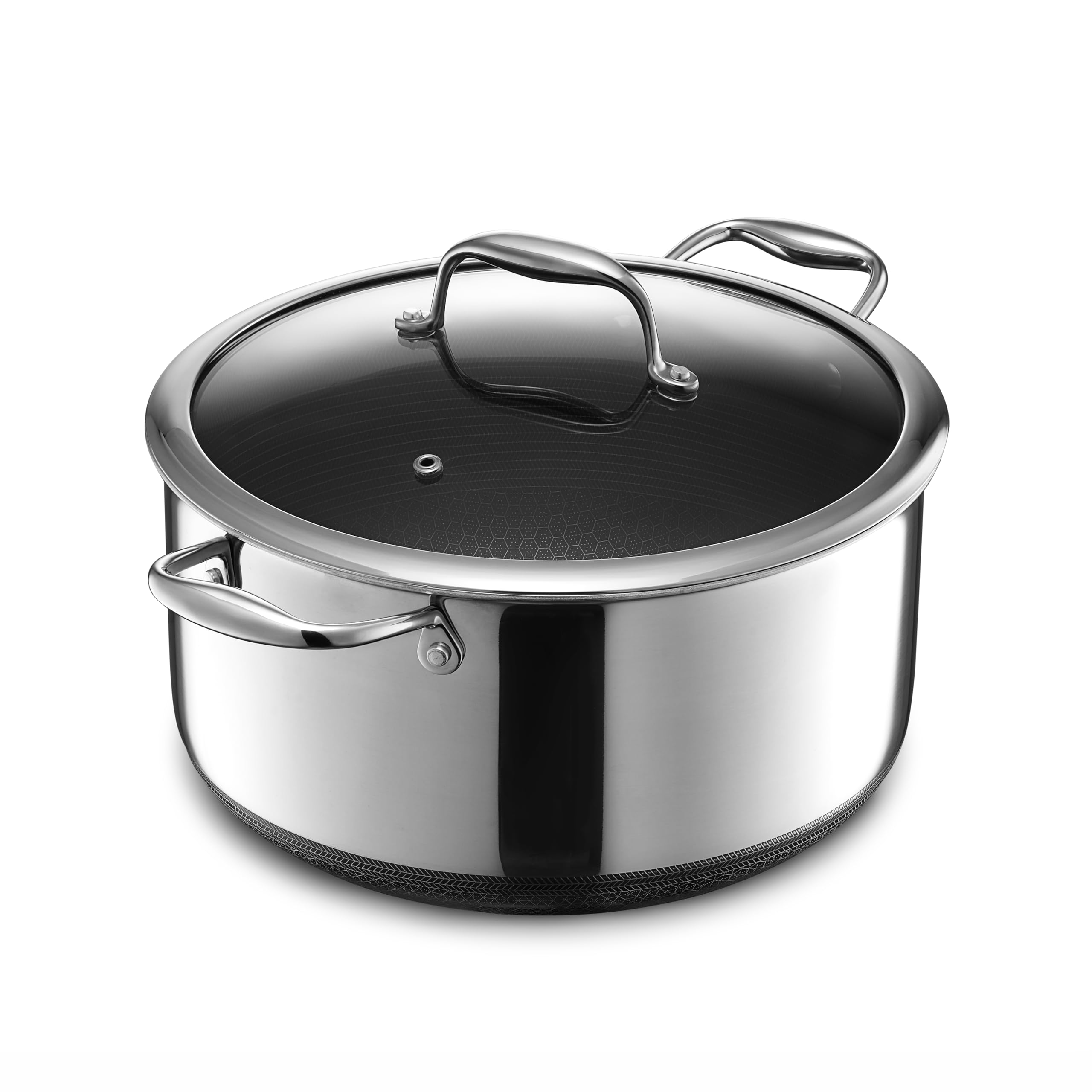 Antiaderente Híbrido Stockpot Hexclad 8l Com Tampa De Vidro De Indução