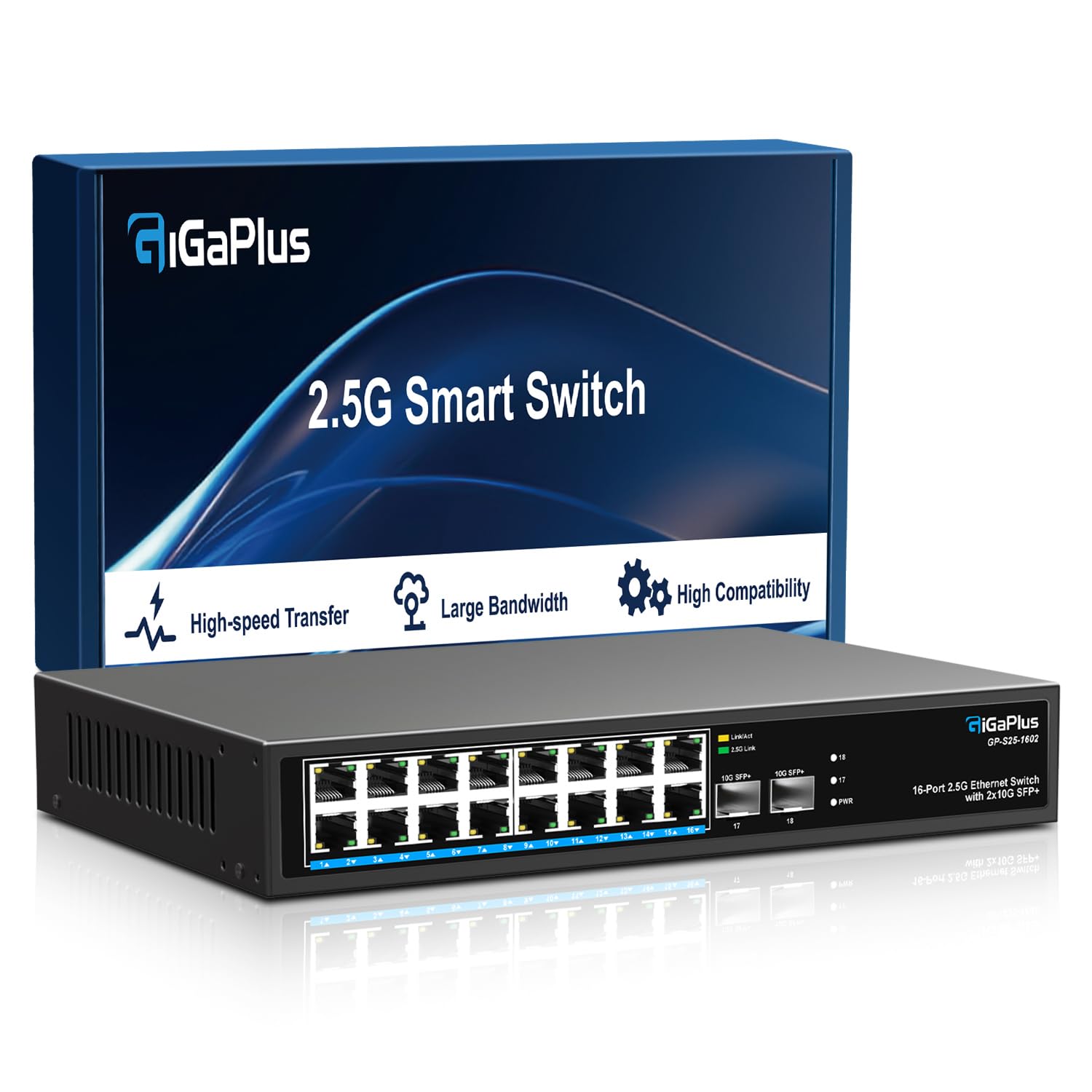 Switch Ethernet Gigaplus 2,5 Gb 18 Portas 16x 2,5g Base-t 2x 10g Sfp+