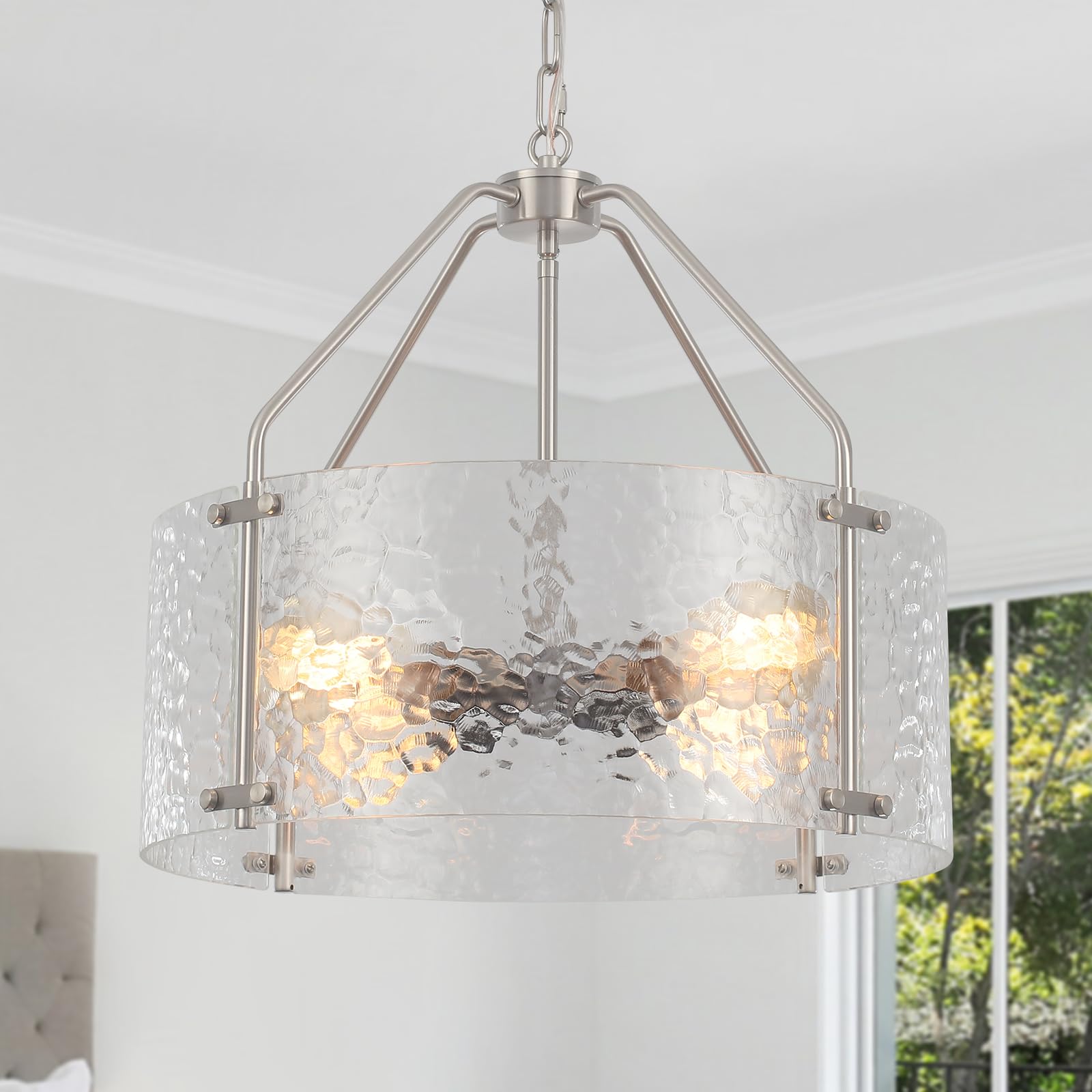 Tambor De Vidro Chandelier Blhxian 45 Cm De Níquel Escovado De 4 Luzes