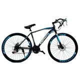 Bicicleta Speed Sprint Aro 700 Bike 21 Vel Marchas Freio A Disco Quadro Aço Carbono Leve Resistente Cor Preto/azul - Wct Fitness